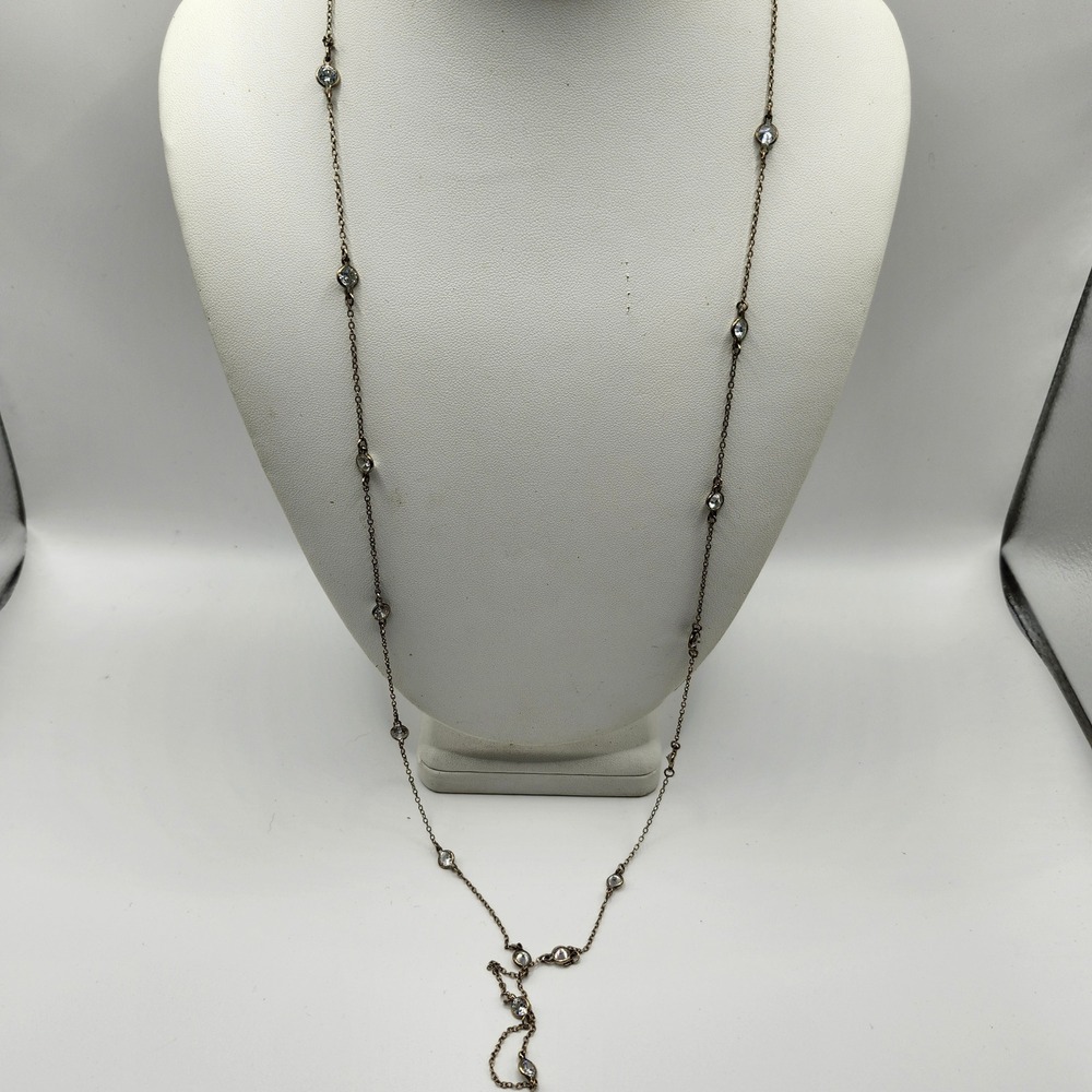 Unbranded Gold Tone Station Necklace with Clear Crystal Accents Long Chain